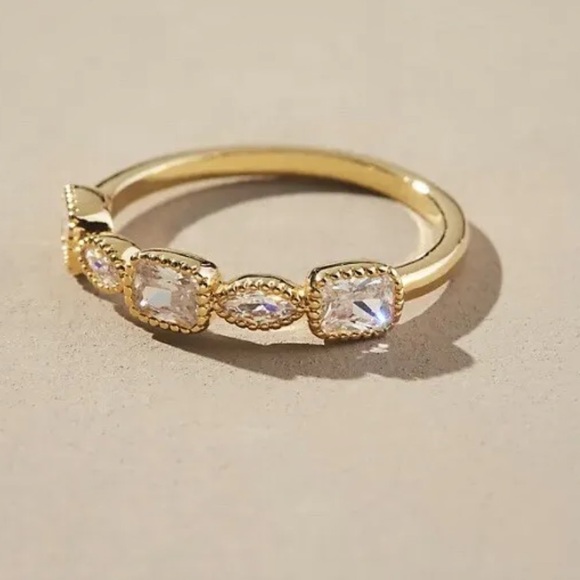 Jewelry - Anthropologie Dainty Mixed Stone Rings Gold Plated Size 6